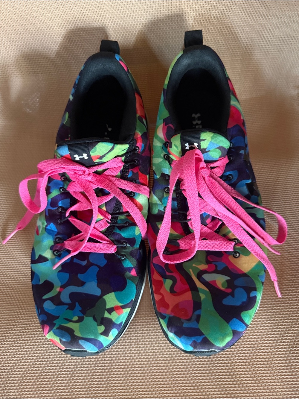 Under Armour Multicolor Camo Sneakers with Pink, Yellow & Orange Laces